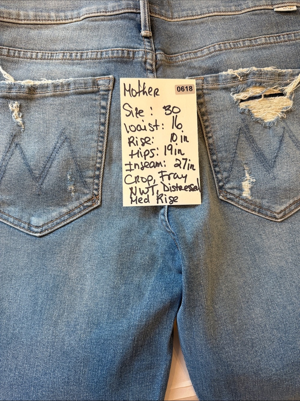 MOTHER Light Blue Distressed Ankle Crop Jeans NWT rascal ankle plisez 30 - Picture 8 of 9